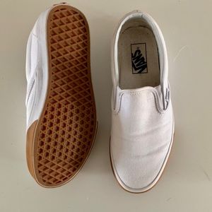 Vans White Canvas Slip-Ons with Gum & White Sole